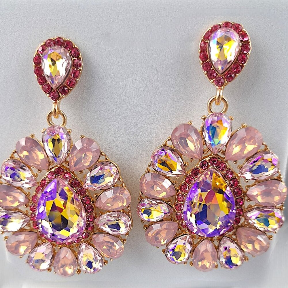Beautiful AB Pink Floral Earrings